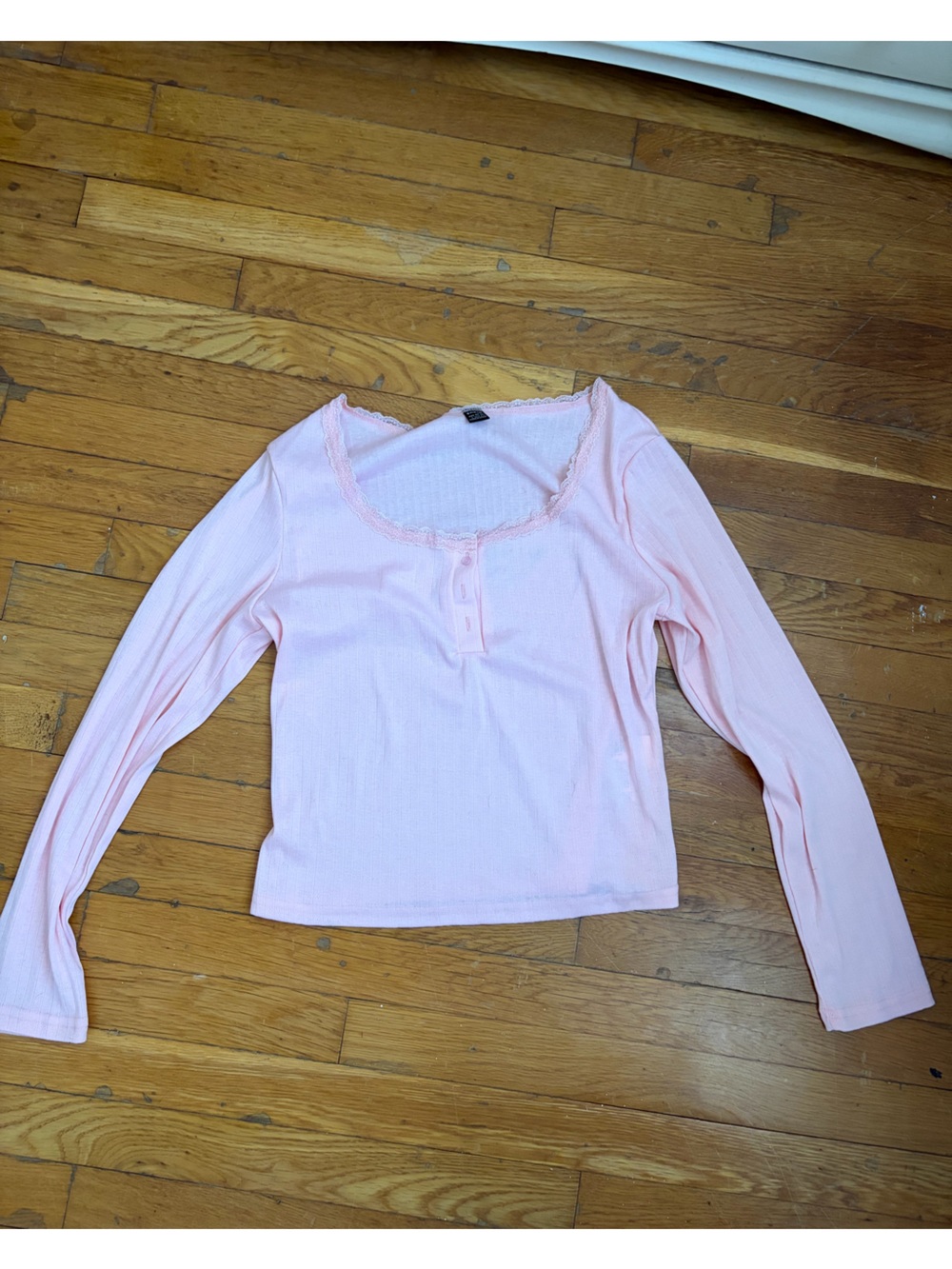 SHEIN Light Pink Long-Sleeve Lace Trim Henley